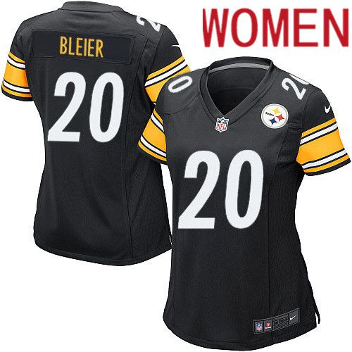 Women Pittsburgh Steelers #20 Rocky Bleier Nike Black Game Player NFL Jersey->women nfl jersey->Women Jersey